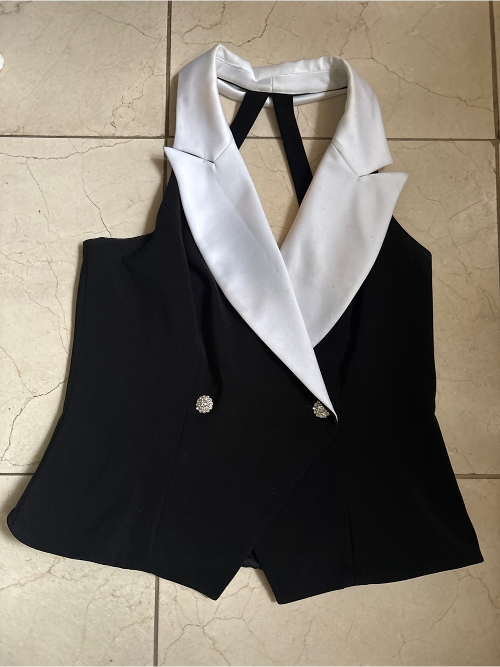 Vintage black and White Satin Lapel Halter Vest